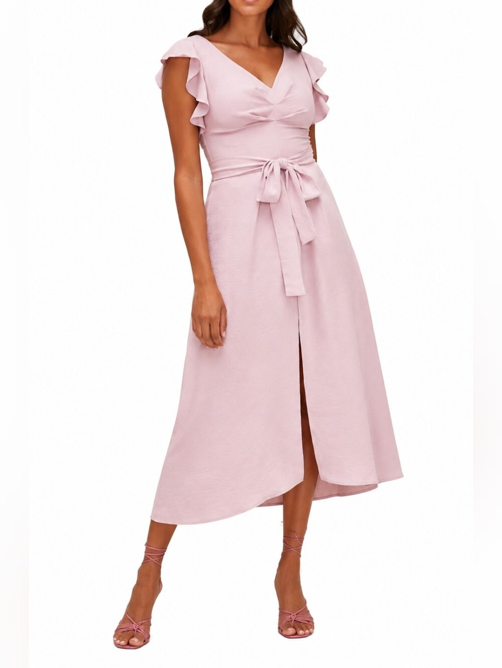 ASTR The Label Euphoria Ruffle Dress Midi Lilac Size S Wedding Guest Romantic